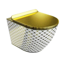  Set WC suspendat Spectrum, Trendi Slim, rimless, cu capac, 36.5 x 49 cm, alb-auriu