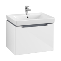 Set mobilier și lavoar suspendat, Villeroy & Boch, Subway 2.0, 60 cm, mâner crom lucios, alb lucios