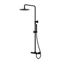 Set de duș LaVita, verdi, cu baterie termostatata, palarie dus rotunda, bara si furtun, 1 jet, negru mat