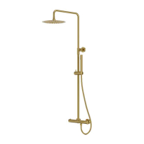 Set de duș LaVita, Verdi, cu baterie termostatică, pălărie dus rotunda, bara si furtun, 1 jet, Brushed Gold