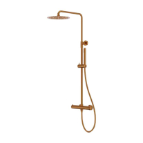 Set de dus Lavita, Verdi, cu baterie, pălărie rotundă, bară și furtun, 1 jet, brushed copper