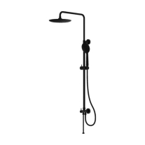 Set de duș LaVita, Verdi, cu pălărie duș rotundă, bară și furtun, 5 jeturi, negru mat