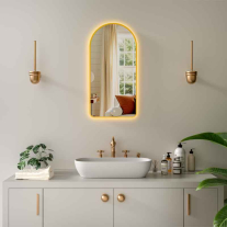 Oglindă cu LED, dezaburire, ceas și bluetooth Cosimo Bronze 50x100 cm, lumină Internă și Ambientală, ramă bronz