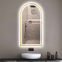  Oglindă baie cu LED și dezaburire Fluminia Cosimo Gold, 50x100 cm, lumină internă și ambientală, ramă gold