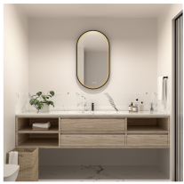 Oglindă cu LED, dezaburire și ceas Fluminia, Canaria 100 Clock, iluminare perimetrală cu difuzor acrilic, ramă neagră