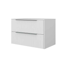 Mobilier suspendat pentru lavoar pe blat Fluminia Istria 80, front riflat, 80x46 cm, alb mat, mâner inox