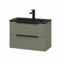Mobilier suspendat pentru lavoar Fluminia Istria 80 cu 2 sertare, front riflat, 80x46 cm, salvia, mâner negru