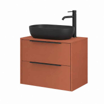  Mobilier suspendat pentru lavoar pe blat Fluminia Istria 80, front neted, 80x46 cm, mattone, mâner negru