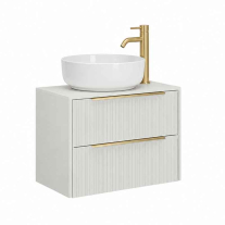 Mobilier suspendat pentru lavoar pe blat Fluminia Istria 80, front riflat, 80x46 cm, alb mat, mânere aurii