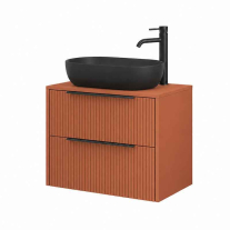 Mobilier suspendat pentru lavoar pe blat Fluminia Istria 80, front riflat, 80 × 46 cm, mattone, mâner negru