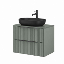 Mobilier suspendat pentru lavoar pe blat Fluminia Istria 80, cu 2 sertare, front riflat, 80x46 cm, salvia, mâner negru