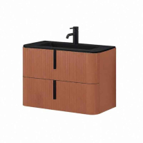 Mobilier suspendat pentru lavoar Fluminia Pisa 80 cm, front riflat, 80 × 46 cm, mânere negre, mattone
