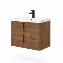 Mobilier suspendat pentru lavoar Fluminia Pisa 80 cm, front neted, 80 × 46 cm, tabacco, mâner negru