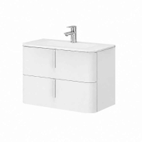 Mobilier suspendat pentru lavoar Fluminia Pisa 80 cm, front neted, 80 × 46 cm, alb mat, mânere albe mat