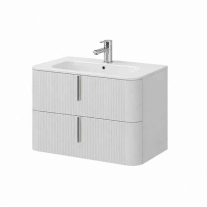 Mobilier suspendat pentru lavoar Fluminia Pisa 80 cm, front riflat, 80 × 46 cm, alb mat, mâner alb mat