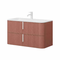 Mobilier suspendat pentru lavoar Fluminia Pisa 100 cm, front riflat, 100 × 46 cm, mattone, mâner alb mat