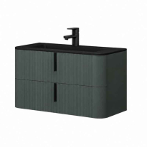 Mobilier suspendat pentru lavoar Fluminia Pisa 100 cm, front riflat, 100 × 46 cm, verde Italia, mâner negru