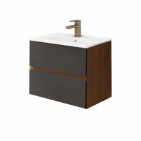 Mobilier suspendat pentru lavoar Fluminia, Genova 60, front și laterale netede, nero mat/rovere moka