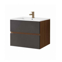  Mobilier suspendat pentru lavoar Fluminia, Genova 80, front și laterale netede, nero mat/rovere moka