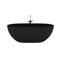 Cadă freestanding TEKO Nubia, din marmură turnată, cu preaplin, 157x65 cm, finisaj Gelcoat black vulcan mat
