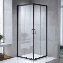 Cabină de duș pătrată Mediterraneo Siri Black 90x90 cm, cu uși culisante rabatabile, sticlă securizată 5 mm, negru mat